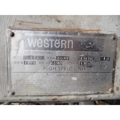 1169 HP @ 1775 RPM, Western Hi-Speed Unit, 24.78:1 ratio, 43989 RPM out, 1.3 Svc Factor - Image 6