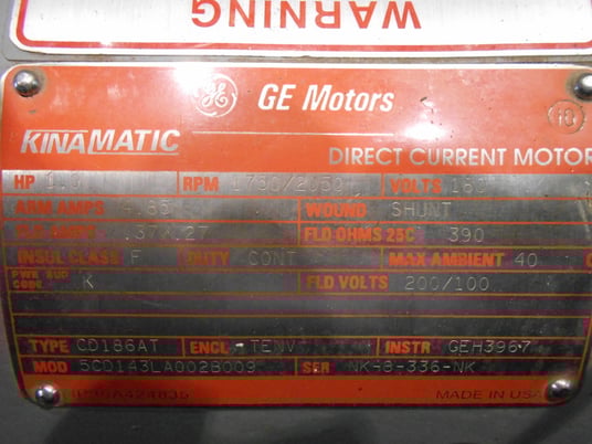 1 HP 1800/2000 RPM General Electric, Frame 186AT, TENV, new, 180VA, 100/200VF - Image 2