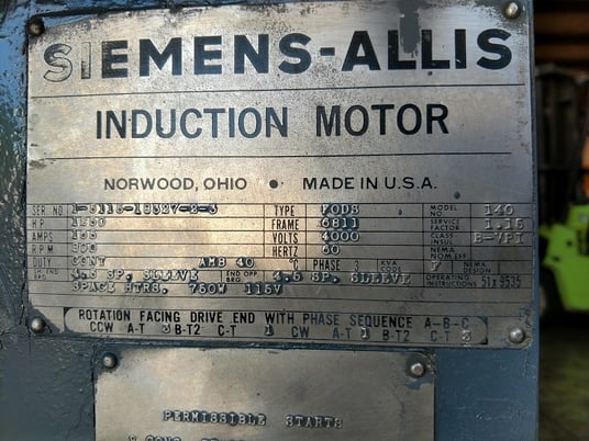 1250 HP 900 RPM Siemens, Frame 6811, weather protected enclosure type 2, S/B, rebuilt, 4160 Volts - Image 1
