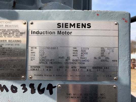 Image 2 for 350 HP 1187 RPM Siemens, Frame 500, weather protected enclosure type 2, high thrust, 2300/4000 V.(2 available)