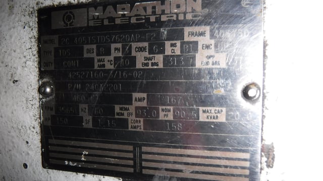 150 HP 3600 RPM Marathon, Frame 405TSD, Drip-Proof Ball Bearing, 460 Volts - Image 1