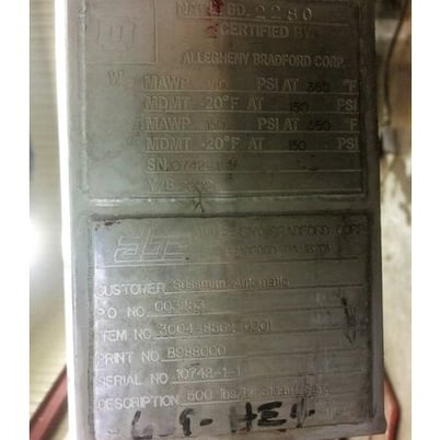 93 sq.ft., 150 psi, Allegheny Bradford sanitary heat exchanger, straight thru desing with shell expansion - Image 3