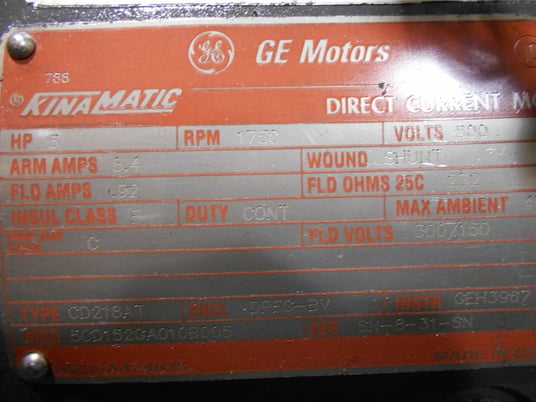 5 HP 1800 RPM General Electric, Frame 218AT, DPFG-SV, 500 VA, 150/300 VF - Image 5