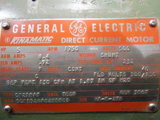 5 HP 1800 RPM General Electric, Frame 218AT, DPFG-SV, 500 VA, 150/300 VF - Image 10