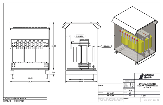 112.5 KVA 480 Delta Primary, 240 Delta Secondary, Jefferson, CT120, factory new, Nema 3R, in stock, free - Image 7