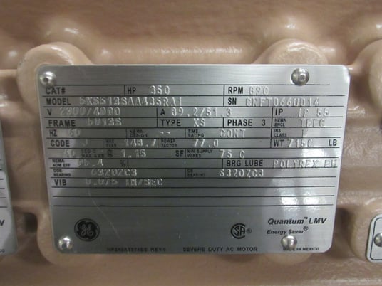 350 HP 900 RPM General Electric, Frame 5012/5013S, TEFC, BB, new, 2300/4000 Volts (2 available) - Image 1