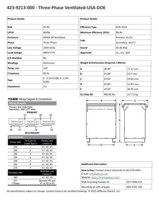 45 KVA 240 Delta Primary, 480Y/277 Secondary, Step Up, factory new, Nema 3R, in stock - Image 7