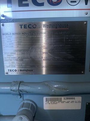 3100 HP 1192 RPM Teco, Frame 5614, weather protected enclosure type 2, SLV, unused, 4000 Volts - Image 2