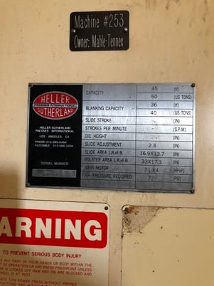 50 Ton, Heller Sutherland #Mark-50, gap press, 4.3" stroke, 33" x17.3" bed, 1998, #10563 (2 available) - Image 4