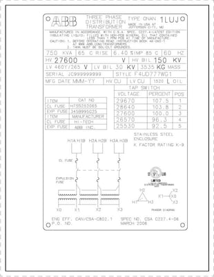 750 KVA 27600 Delta Primary, 460Y/266 Secondary, ABB, pad, copper windings, in stock (10 available) - Image 2