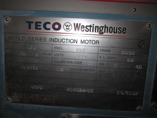 450 HP 1776 RPM Teco Westinghouse, Frame 3509, weather protected enclosure type 2, cont., 1.15 service - Image 5