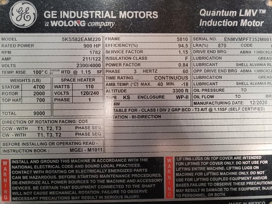 900 HP 1800 RPM General Electric, Frame 5810, weather prot. enclosure type 2, BB, new, 2300/4160V. - Image 2
