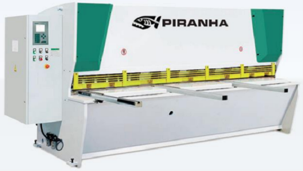 5/8" x 10' Piranha CNC hydraulic guillotine style shear, 39" BG, 30 HP, 15 hold downs, new - Image 1