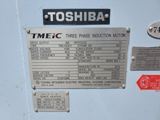 400 HP 507 RPM Toshiba, Frame 400T, weather protected enclosure type 2, new surp, 4160V., TIKE-DCK11 - Image 5