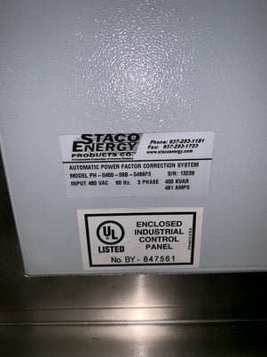 400 KVAR Staco Energy Products, PH-0400-08B-5486F3, 480 VAC, 481 amps, Nema 3R, new surplus - Image 2