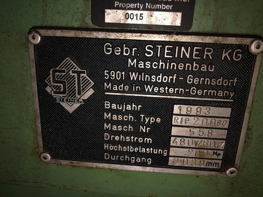 Steiner #RIP20080, hydraulic plate straightening press, s/n 558, 59" bed, 20" stroke - Image 1