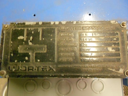 Wortek #XL-15, granulator, 30 HP, 21 fly knives, 4 bed knives, 3/8th screen hole, 3-7 blade size, used, 1984 - Image 5