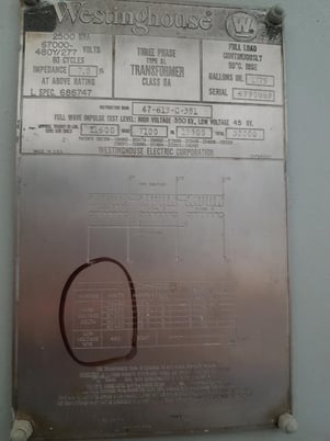 2500 KVA 67000 Primary, 480 Secondary, Westinghouse / Westinghouse, substation, ONAN, 1969 - Image 4