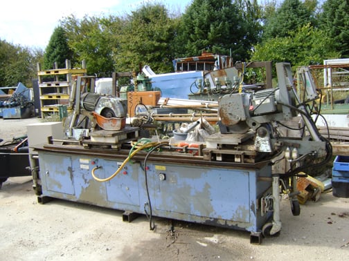 3" Soco #MC-350-AC, twin head, circular cold saw, 14" diameter blade, 2 HP, 44-88 RPM, 59" left head, 12" - Image 1