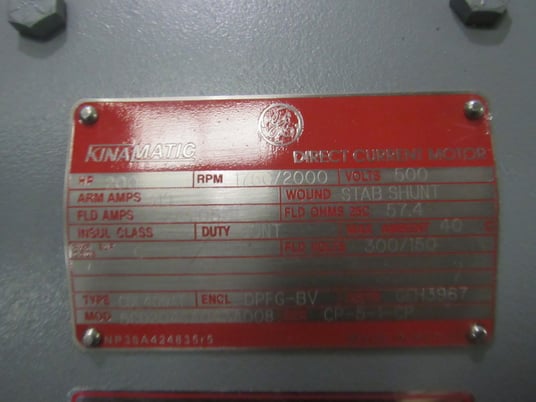 200 HP 1750/2000 RPM General Electric, Frame L409AT, DPFG-BV, BB, new, 500VA, 150/300VF (2 available) - Image 2