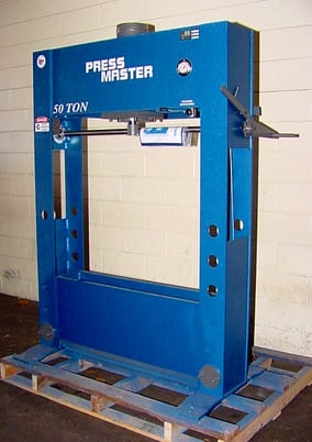 50 Ton, Press Master #HFP-50, dbl acting H-Frame hydraulic press, 12" stroke, 6" bore, double acting, powered - Image 1