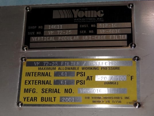 195 cfm Young #VM72-25, vertical modular Uni-Cage filter/dust collector, 2001 - Image 3