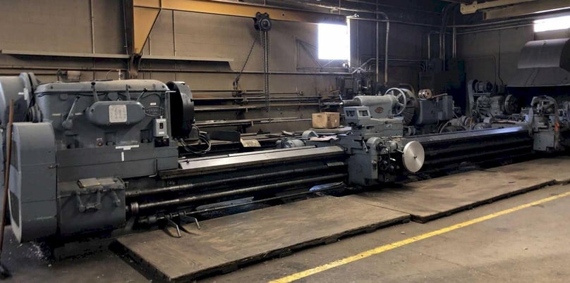56" x 342" Bertram, engine lathe, dual carriages, 250 RPM, 28" 4-Jaw chuck, 3" spindle hole - Image 1