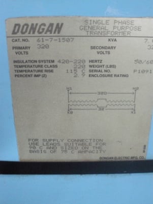 7 KVA 320 Primary, 32 Secondary, Dongan #61-7-1507, single phase transformer (6 available) - Image 2
