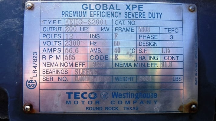 200 HP 600 RPM Teco West, Frame 5808Z, TEFCSB, new surplus, 2300 Volts - Image 3
