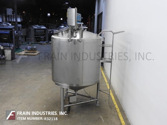 1000 gallon Cherry Burrell, 316 Stainless Steel single wall tank, 71" ID x 60" straight wall vessel, cone - Image 3