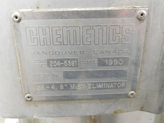 Chemetics #ME-4, 8" mist eliminator, 316 Stainless Steel, 8-1/2" inlet, 2" bottom outlet - Image 8