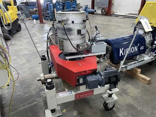 1.57" Kiefel Technologies Lowboy, extruder w/ die, rotating cart calibration cage & takeoff, #16835A - Image 7
