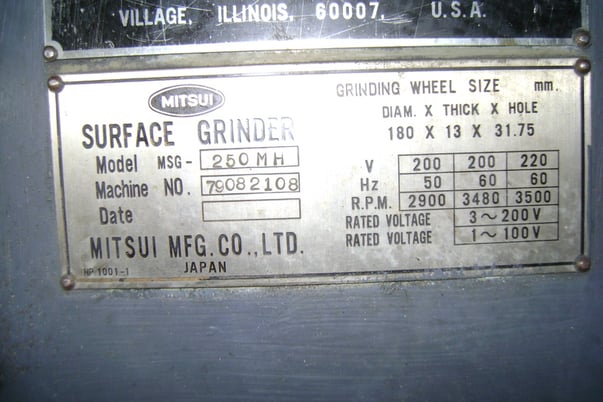 9" x 20" Mitsui #250MH, surface grinder, coolant tank, S/N 79082108,1979 - Image 2