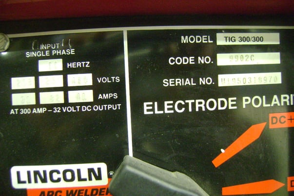 Lincoln #Idealarc-300/300, Tig Welder, S/N U1950318970, 208/230/460 V. - Image 5