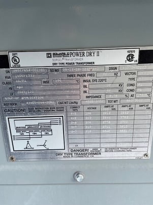 1000 KVA 480 Delta Primary, 208Y/120 Secondary, Dry yype, Nema 3R, reconditioned (2 available) - Image 2