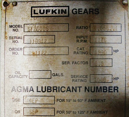 1060 HP @ 1176 RPM, Lufkin #SF2600S, 4.65 :1 ratio, 1.5 service factor - Image 2