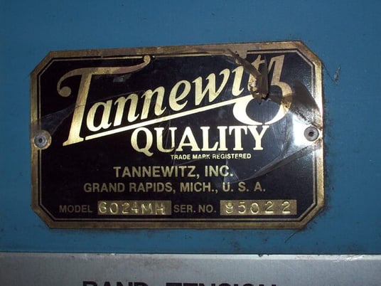 Tannewitz #6024MH, vertical band type plate saw, 24" x 44", 36" wheel diameter, 80-3600 FPM, S/N 95022, 1995 - Image 3