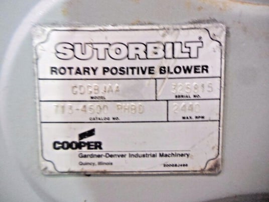 Sutorbilt #CDGBJAA, rotary posivie blower, 2440 RPM, 4-3/4" L x 1-3/4" W shaft - Image 9