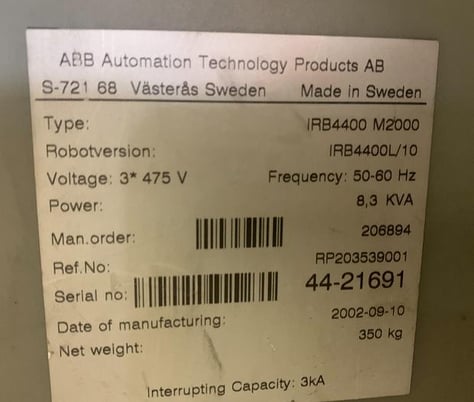 ABB, IRB 4400L/10, 6-Axis CNC mig welding robot, S4C Plus Control, 2.53 meter reach, 2002 - Image 8