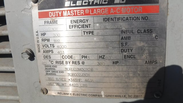 300 HP 1200 RPM Reliance, Frame 5010/5012Y, TEFC BB, 4000 Volts, New Surplus - Image 1