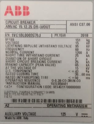 1200 Amps, ABB, AMVAC, 15.12.25, MA4G11700000000, 15 KV, 25 KA, unused (2 available) - Image 3