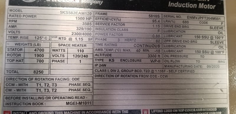 1500 HP 3600 RPM General Electric, Frame 5810/5811S, weather protected enclosure type 2, SB, new, 2300/4000 - Image 1