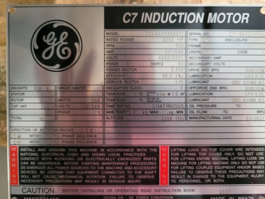 2250 HP 900 RPM General Electric, Frame 8411, new, 2300/4000 Volts - Image 1