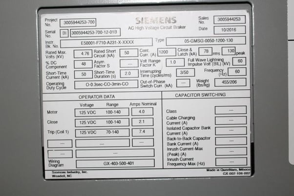 Siemens #GM-SG, 1200 Amp, 5 KV, 6 sections w/5 1200 Amp breakers, new surplus - Image 7
