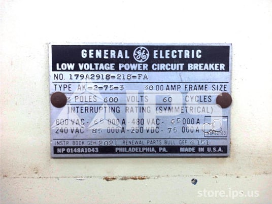3000 Amps GE Ak-2-75-3 Eo/do (ak-2-75) 115 Volts AC Control, 230 Volts AC Trip - Image 5
