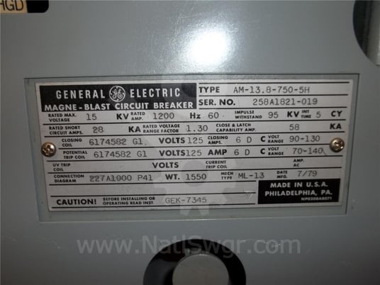 1200 Amps GE Am-13.8-750-5h Ml-13 (am 13.8-750) 125 Volts DC Control - Image 8