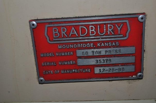 80 Ton, Bradbury, cut-off press, 1 stroke, 28.5"Shut Height, 120" x70.5"bed, 55 SPM, 20 HP, 1999 - Image 7