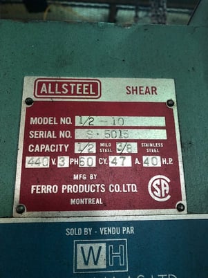 1/2" x 10' Allsteel #1/2/2010, hydraulic shear, 36" front operated back gauge, 11 hold downs, foot pedal - Image 9