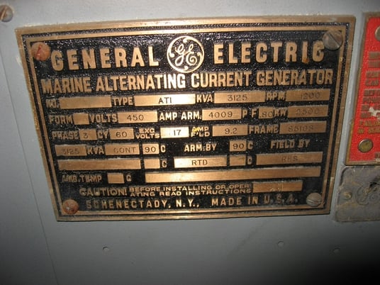 2500 KW General Electric #DEV718 Ships service turbine generators