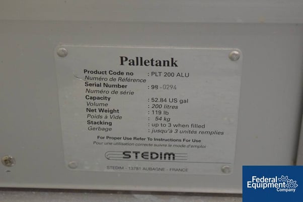 52 gallon Stedim Palletank #PLT 200 ALU, aluminum construction, #2840-61 - Image 2